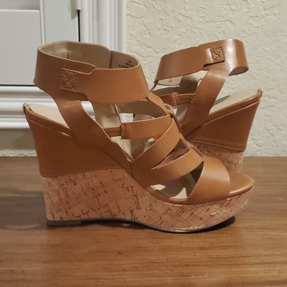 Guess Tan Strappy Cork Wedge